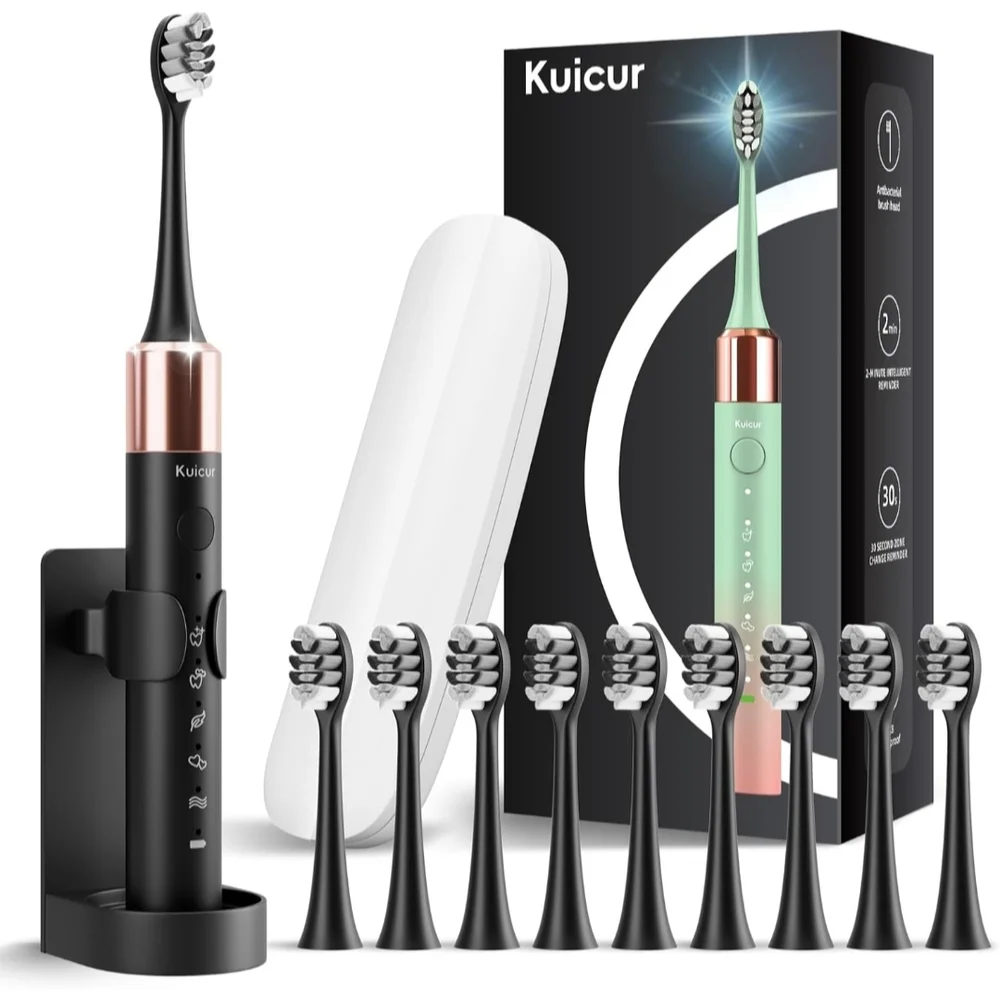 Black Electric Toothbrush with Extra Brush Heads